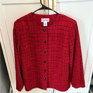 Alfred Dunner Plaid Tweed Blazer Jacket Red Women’s Size 12
